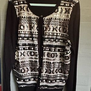 Charter Club Black and Silver Sequined Cardigan